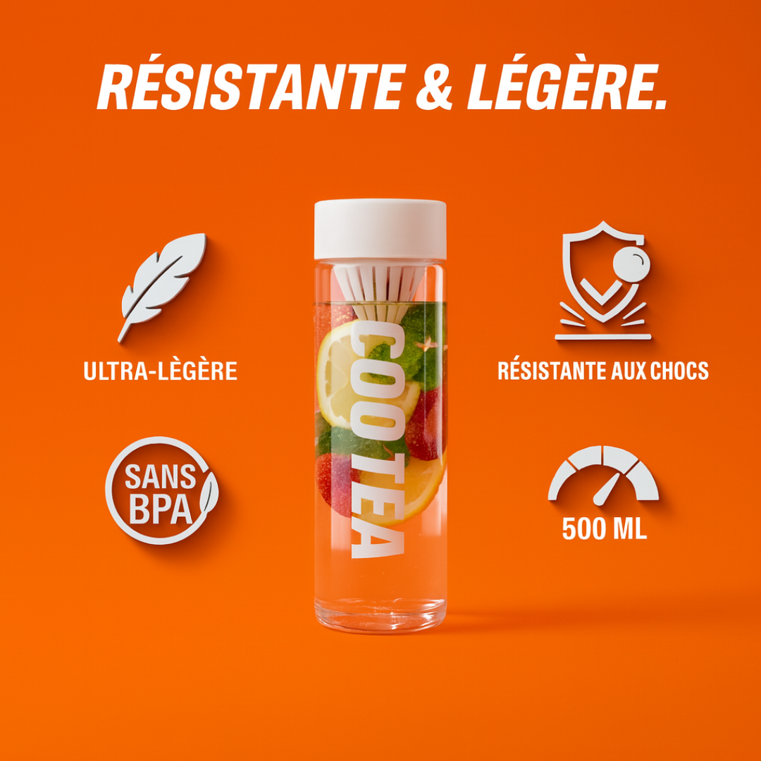 Botella portátil con filtro antiresiduos integrado