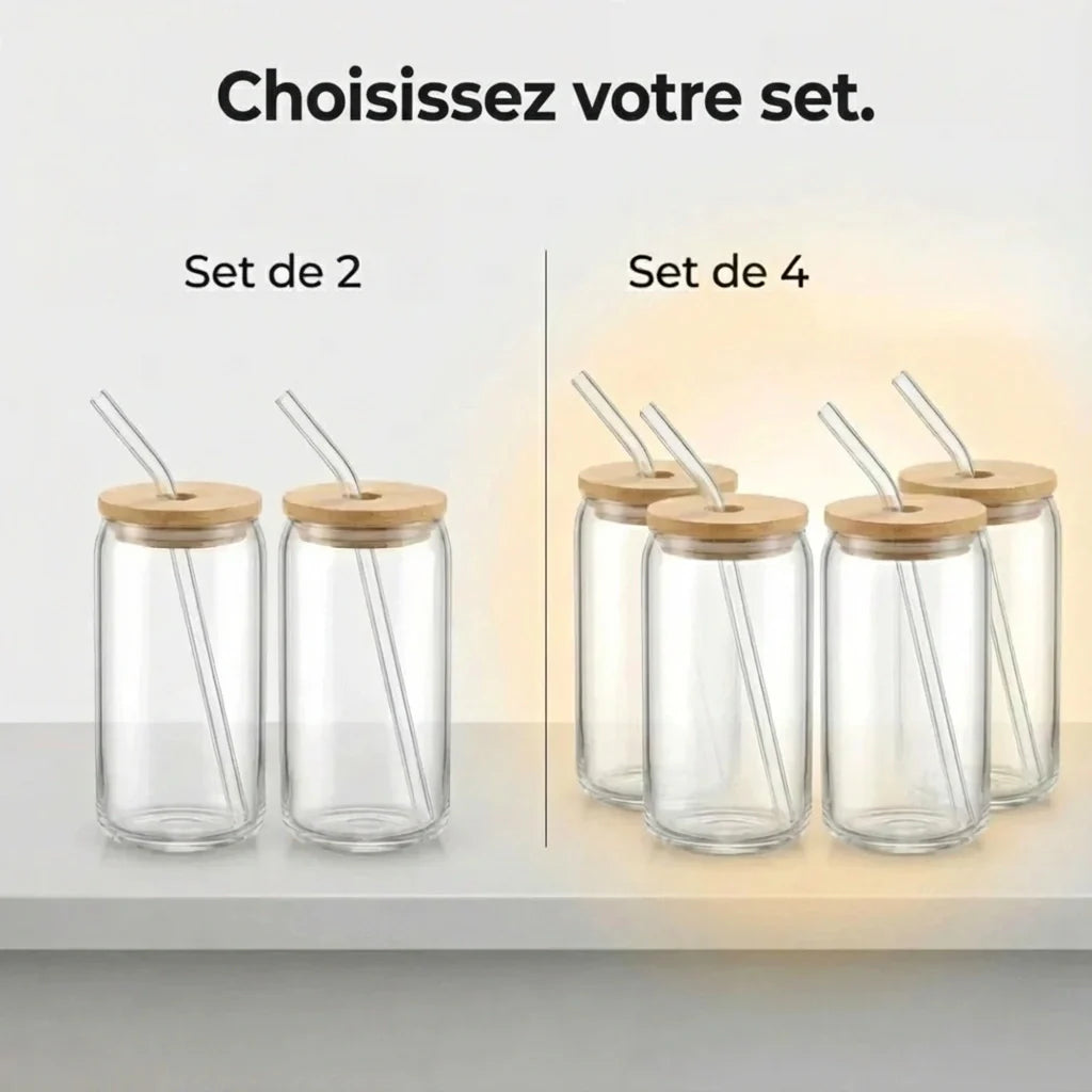 Set de vasos de alta gama de cristal y bambú