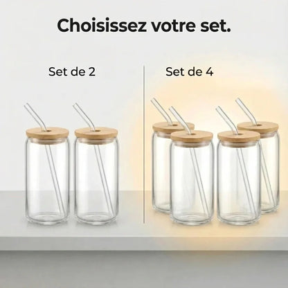 Set de vasos de alta gama de cristal y bambú
