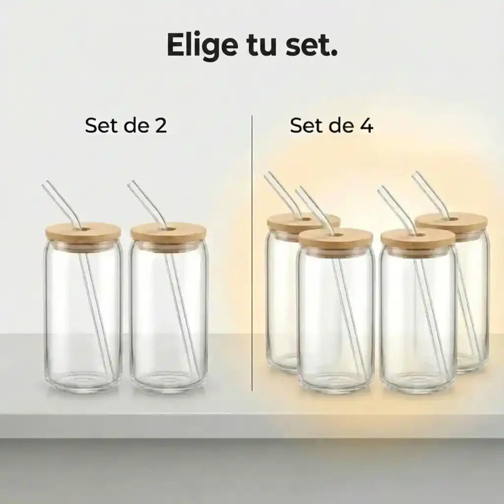 Set de vasos de alta gama en vidrio y bambú